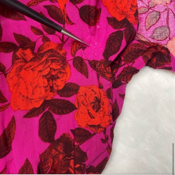 Abel the Label Floral Flutter Sleeve Fucshia Pink Red High Low Maxi Dress Medium - Picture 11 of 15